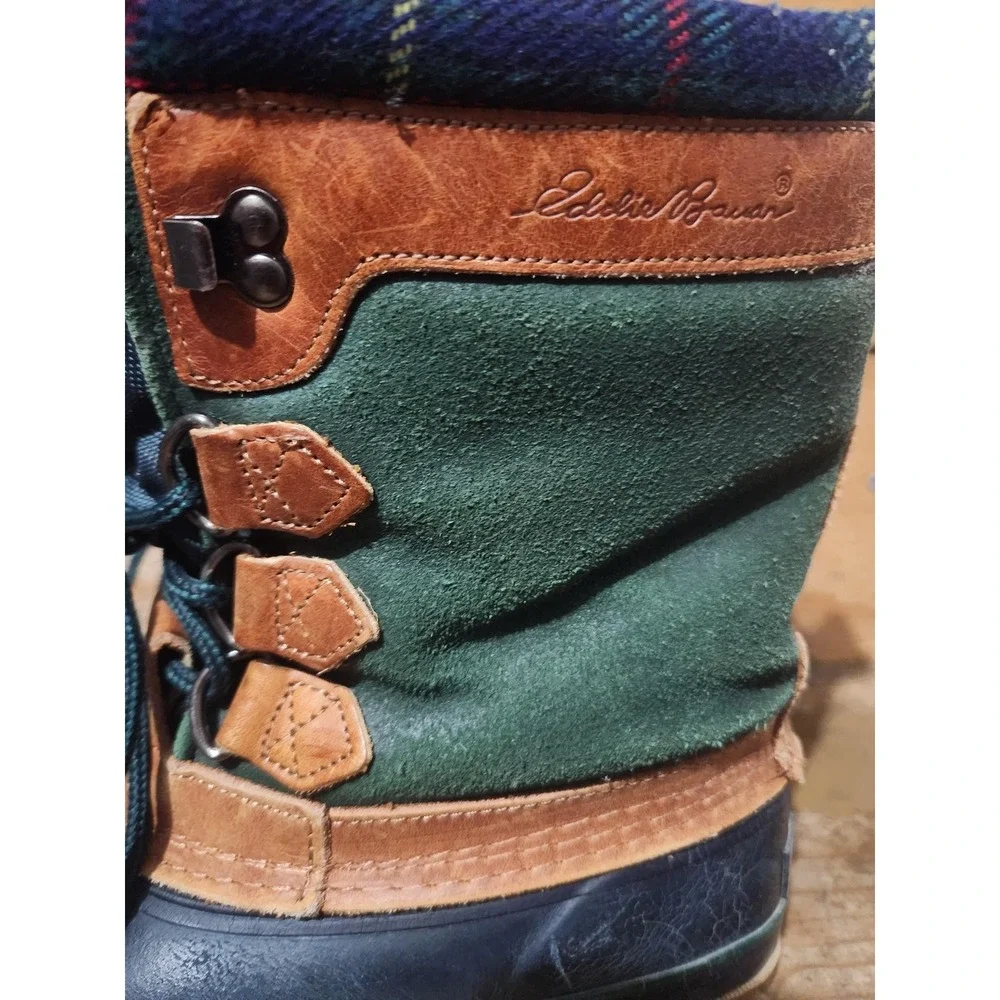 Eddie Bauer Snow Boots Mens Size 8 Multicolor‎ Plaid Leather Winter Insulated